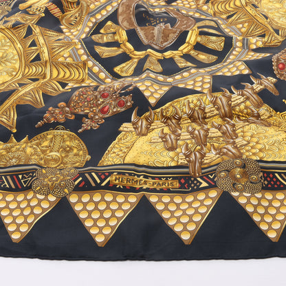 Hermès Carré 90 "L'OR DES CHEFS" 100% Silk Scarf in Black