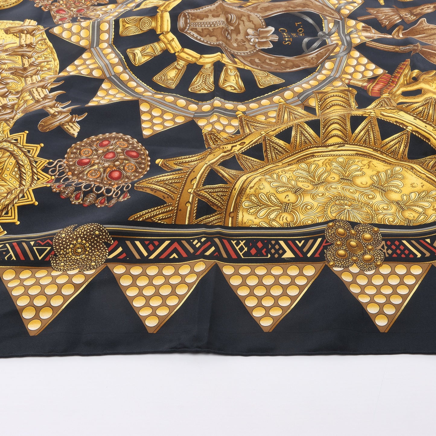 Hermès Carré 90 "L'OR DES CHEFS" 100% Silk Scarf in Black