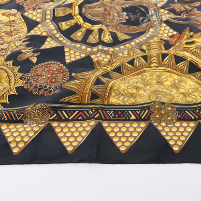Hermès Carré 90 "L'OR DES CHEFS" 100% Silk Scarf in Black