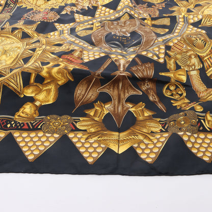 Hermès Carré 90 "L'OR DES CHEFS" 100% Silk Scarf in Black