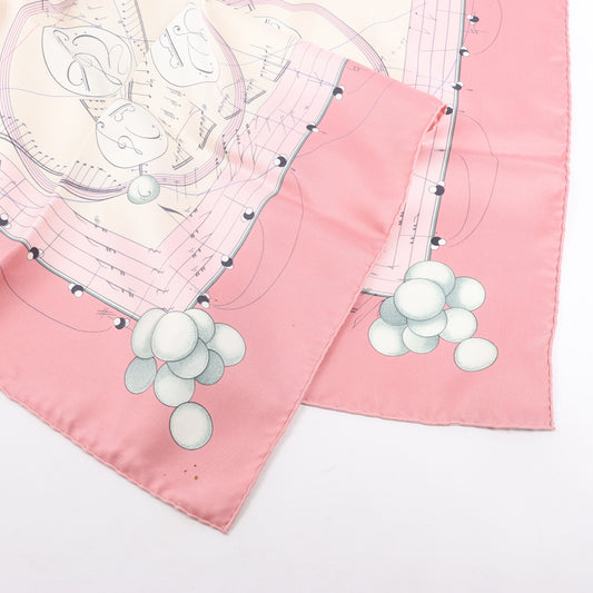 Hermès Carré 90 „La Musique Des Spheres“ Schal aus 100 % Seide in Rosa