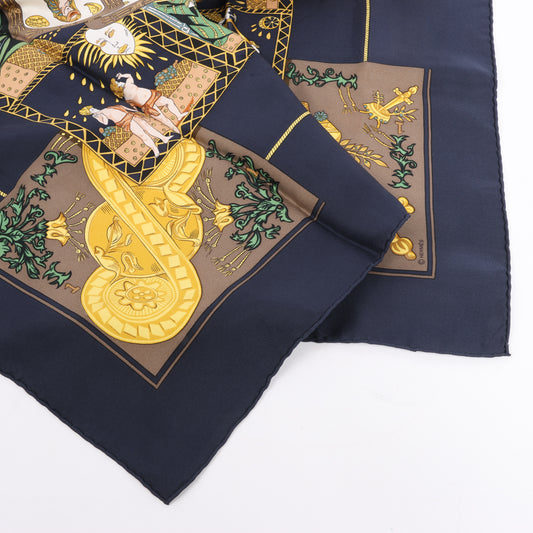 Hermès Carré 90 "Le Tarot" 100% Silk Scarf in Black x Gold