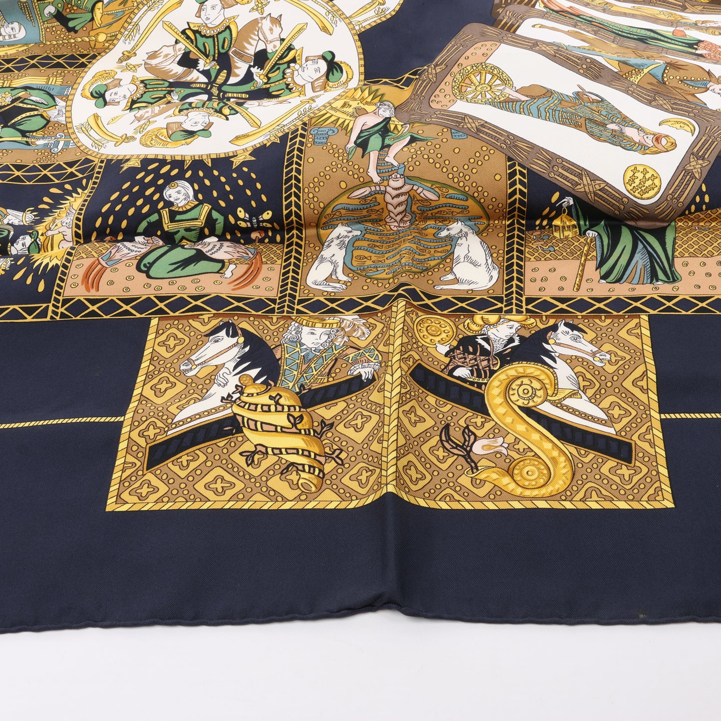Hermès Carré 90 "Le Tarot" 100% Silk Scarf in Black x Gold