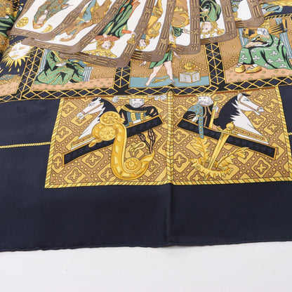 Hermès Carré 90 "Le Tarot" 100% Silk Scarf in Black x Gold