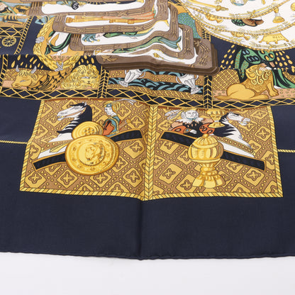 Hermès Carré 90 "Le Tarot" 100% Silk Scarf in Black x Gold