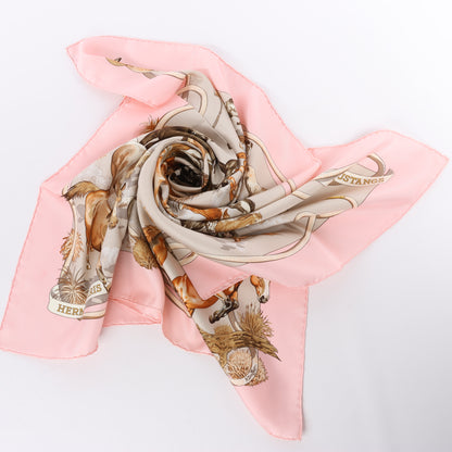 Hermès Carré 90 "Les Mustangs" 100% Silk Scarf in Pink
