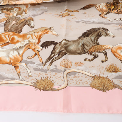 Hermès Carré 90 "Les Mustangs" 100% Silk Scarf in Pink
