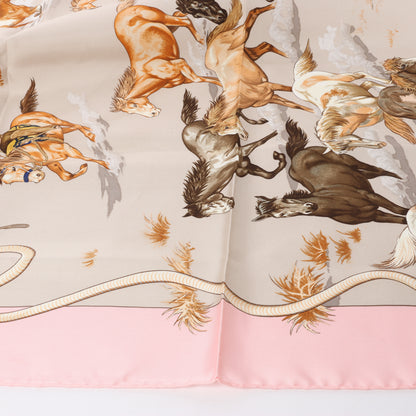 Hermès Carré 90 "Les Mustangs" 100% Silk Scarf in Pink