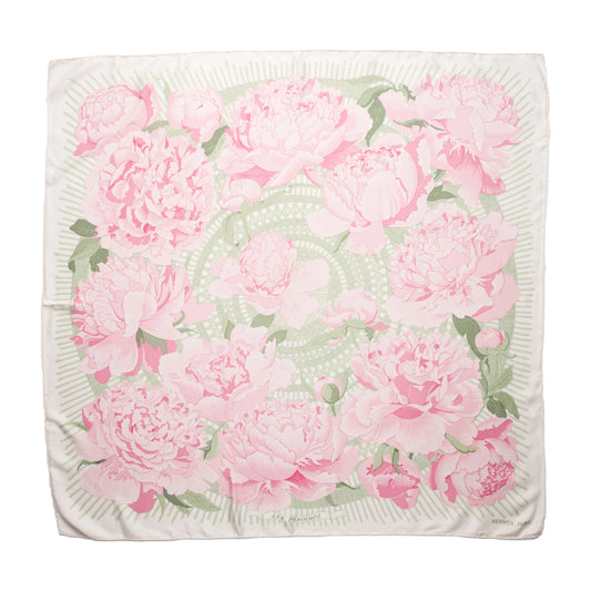 Hermès Carré 90 "Les Pivoines" 100% Silk Scarf in Pink