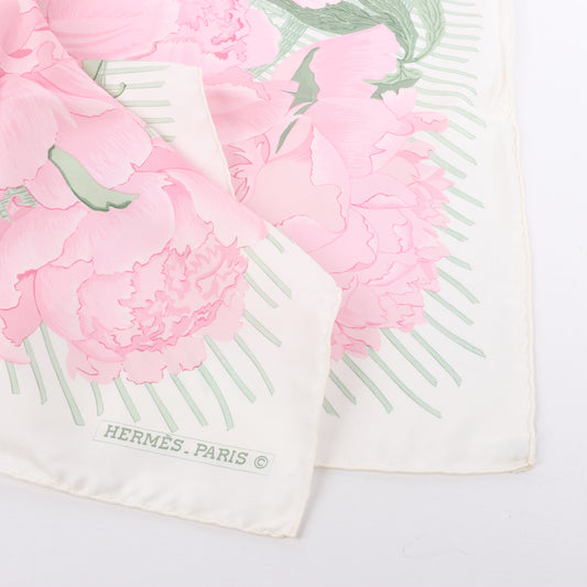 Hermès Carré 90 "Les Pivoines" 100% Silk Scarf in Pink