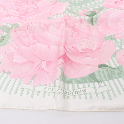Hermès Carré 90 "Les Pivoines" 100% Silk Scarf in Pink