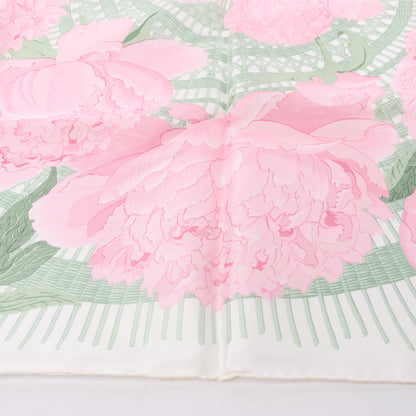Hermès Carré 90 "Les Pivoines" 100% Silk Scarf in Pink