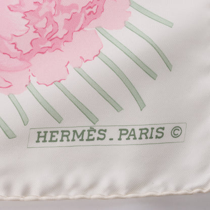 Hermès Carré 90 "Les Pivoines" 100% Silk Scarf in Pink