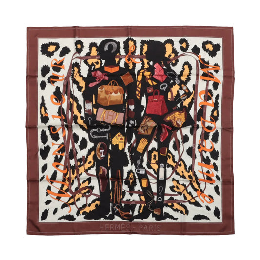 Hermès Carré 90 "Monsieur et Madame" 100% Silk Scarf in Brown