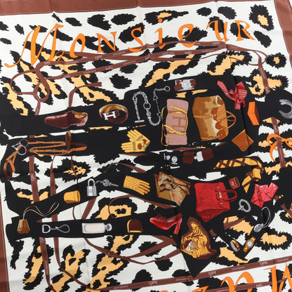 Hermès Carré 90 "Monsieur et Madame" 100% Silk Scarf in Brown