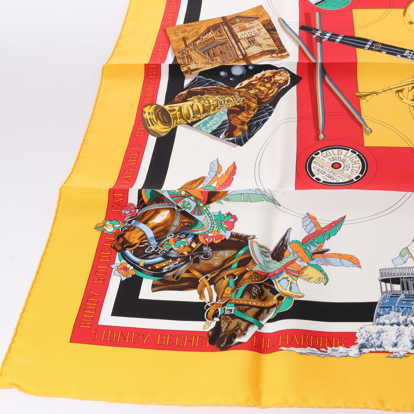Hermès Carré 90 "New Orleans Creole Jazz" 100% Silk Scarf in Orange
