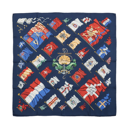 Hermès Carré 90 "PAVOIS" 100% Silk Scarf in Navy Blue