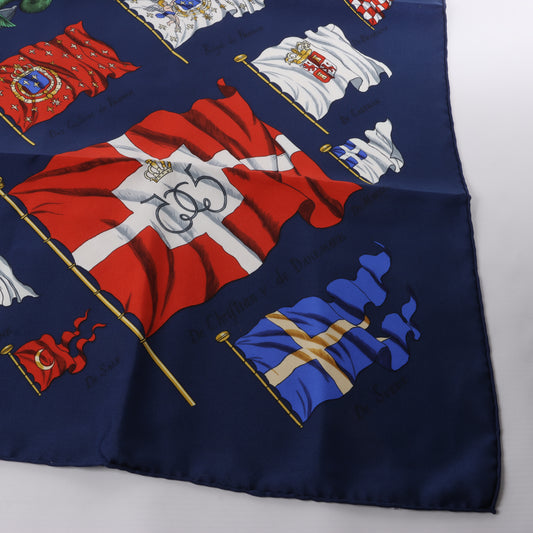 Hermès Carré 90 "PAVOIS" 100% Silk Scarf in Navy Blue