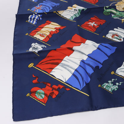 Hermès Carré 90 "PAVOIS" 100% Silk Scarf in Navy Blue