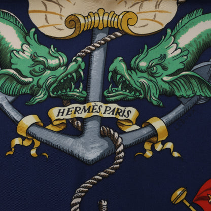 Hermès Carré 90 "PAVOIS" 100% Silk Scarf in Navy Blue