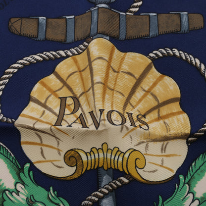 Hermès Carré 90 "PAVOIS" 100% Silk Scarf in Navy Blue