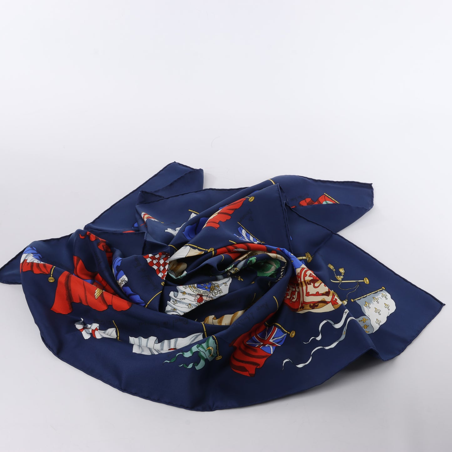 Hermès Carré 90 "PAVOIS" 100% Silk Scarf in Navy Blue