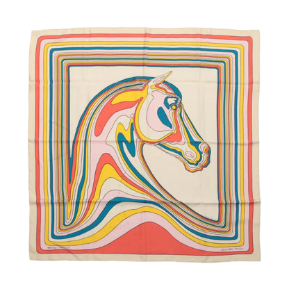Hermès Carré 90 "PEGASE" 100% Silk Scarf in Beige and Multicolor