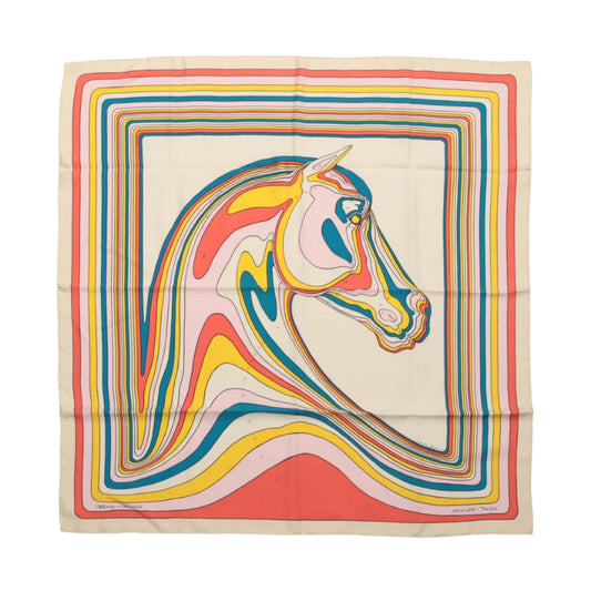 Hermès Carré 90 "PEGASE" 100% Silk Scarf in Beige and Multicolor