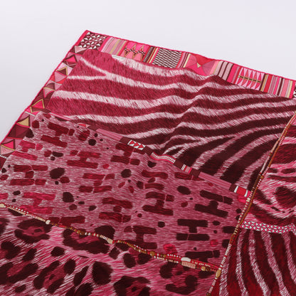 Hermès Carré 90 "PELAGES ET CAMOUFLAGE" 100% Silk Scarf in Burgundy x Pink