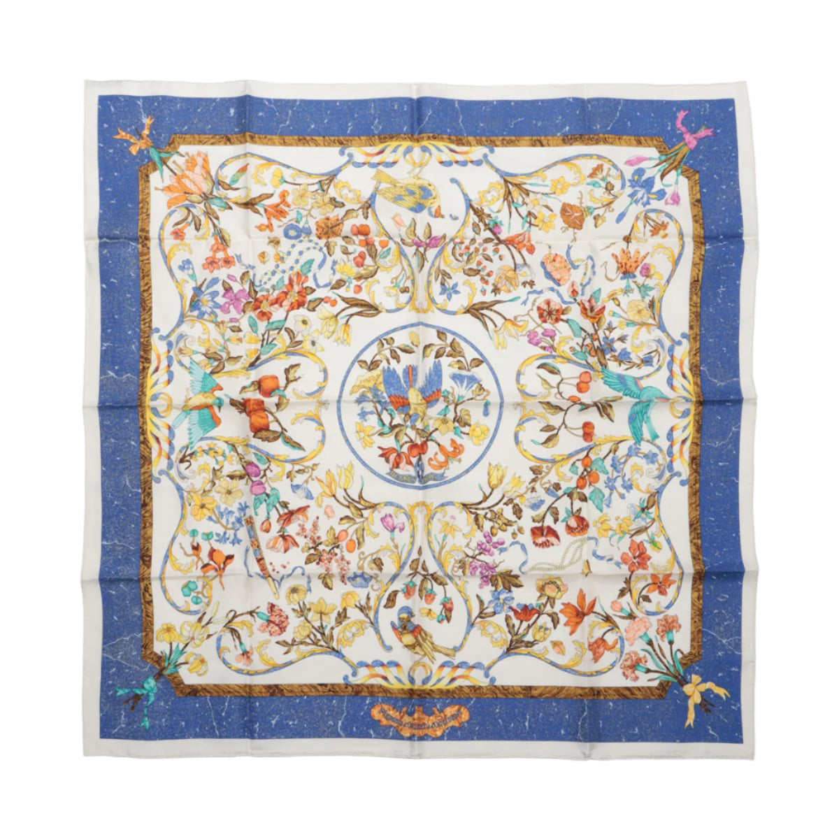 Hermès Carré 90 "PIERRES d'ORIENT et d'OCCIDENT" Foulard 100% Soie en Marine x Beige
