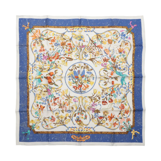 Hermès Carré 90 "PIERRES d' ORIENT et d' OCCIDENT" 100% Silk Scarf in Navy x Beige