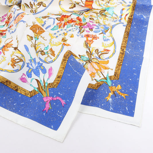 Hermès Carré 90 "PIERRES d' ORIENT et d' OCCIDENT" 100% Silk Scarf in Navy x Beige