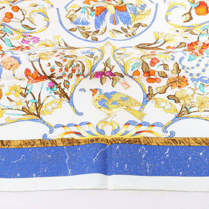 Hermès Carré 90 "PIERRES d' ORIENT et d' OCCIDENT" 100% Silk Scarf in Navy x Beige