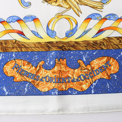 Hermès Carré 90 "PIERRES d'ORIENT et d'OCCIDENT" Foulard 100% Soie en Marine x Beige