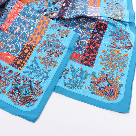 Hermès Carré 90 "Pique Fleuri de Provence" 100% Silk Scarf in Blue