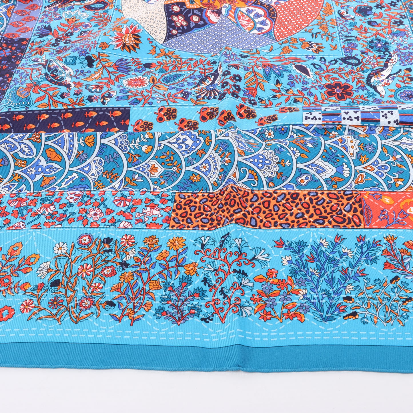 Hermès Carré 90 "Pique Fleuri de Provence" 100% Silk Scarf in Blue