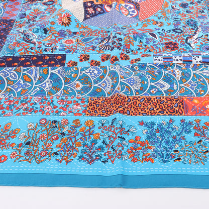 Hermès Carré 90 "Pique Fleuri de Provence" 100% Silk Scarf in Blue