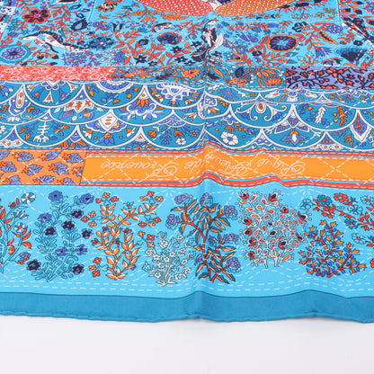 Hermès Carré 90 "Pique Fleuri de Provence" 100% Silk Scarf in Blue