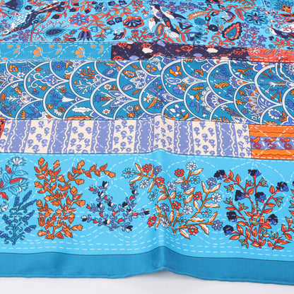 Hermès Carré 90 "Pique Fleuri de Provence" 100% Silk Scarf in Blue