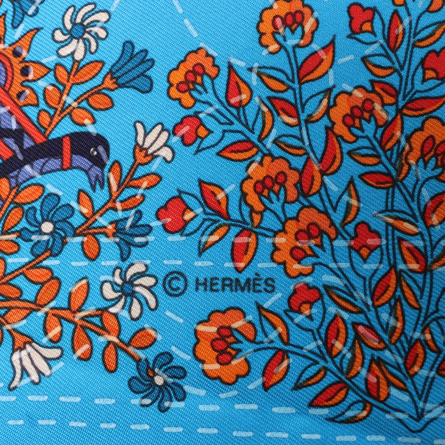 Hermès Carré 90 "Pique Fleuri de Provence" 100% Silk Scarf in Blue