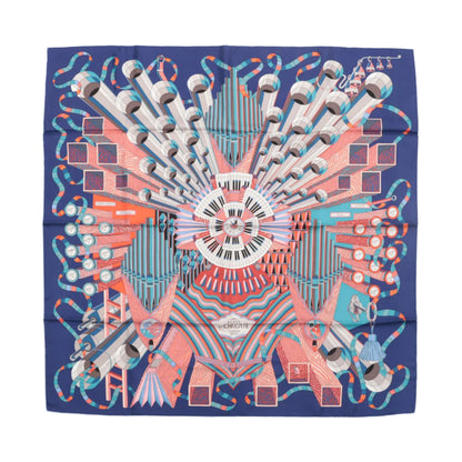 Hermès Carré  90 "Point D'ORGUE Fermata" 100% Silk Scarf in Blue