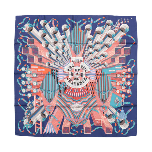 Hermès Carré  90 "Point D'ORGUE Fermata" 100% Silk Scarf in Blue