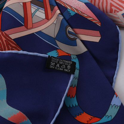 Hermès Carré  90 "Point D'ORGUE Fermata" 100% Silk Scarf in Blue
