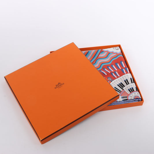 Hermès Carré  90 "Point D'ORGUE Fermata" 100% Silk Scarf in Blue