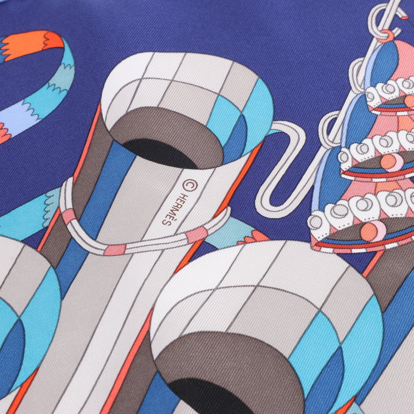 Hermès Carré  90 "Point D'ORGUE Fermata" 100% Silk Scarf in Blue