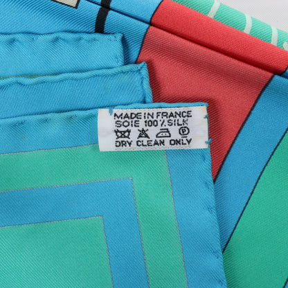 Hermès Carré 90 "Puzzle" 100% Silk Scarf in Blue