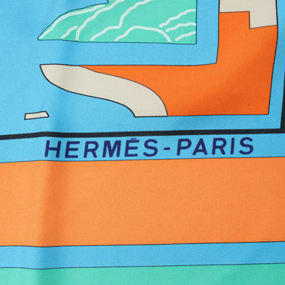Hermès Carré 90 "Puzzle" 100% Silk Scarf in Blue