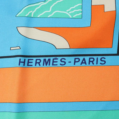 Carré Hermès Carré 90 « Puzzle » 100 % soie bleu