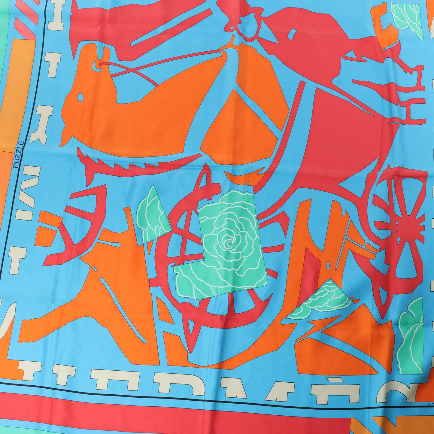 Hermès Carré 90 "Puzzle" 100% Silk Scarf in Blue