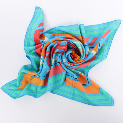 Hermès Carré 90 "Puzzle" 100% Silk Scarf in Blue